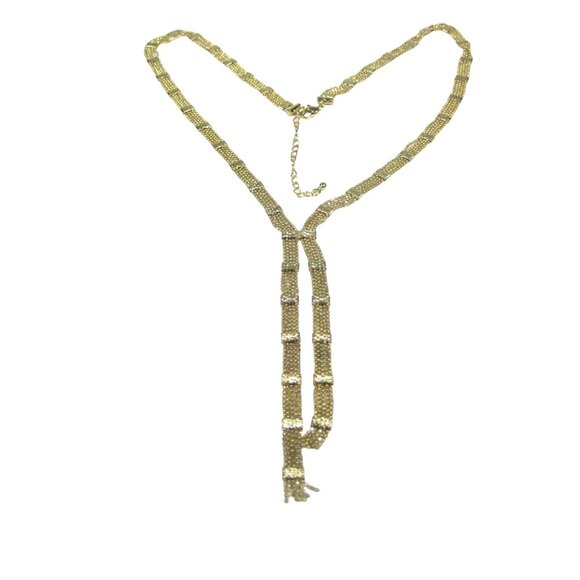 Y Shaped Necklace Goldtone Chain 28 inch Vintage Tassel Modern Sleek Segmented - Picture 1 of 12